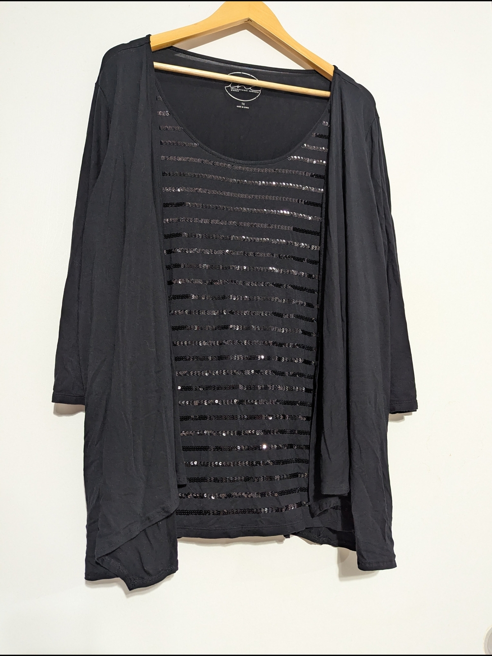 INC International Concepts Black Layered Sequin Stripe Tunic